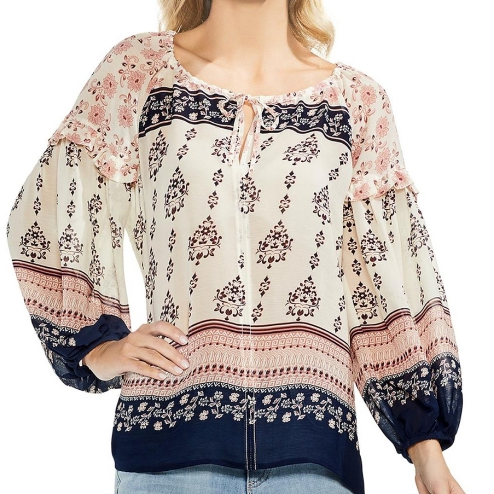 VINCE CAMUTO WILDFLOWER PRINT PEASANT BLOUSE EUC MEDIUM